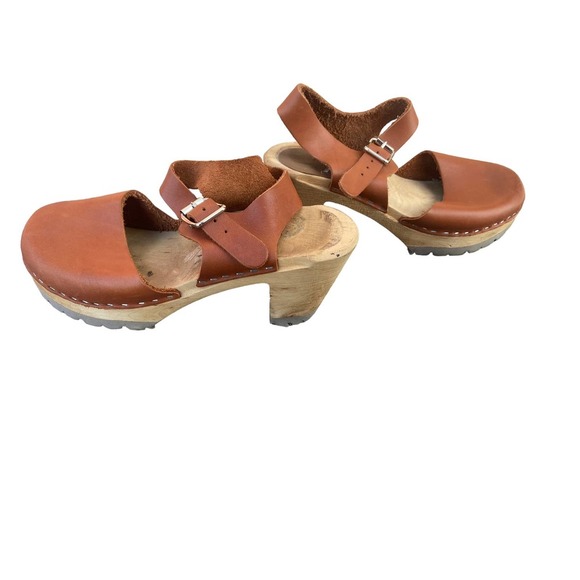 Lotta Shoes - Lotta From Stockholm Sweden Women's Leather Toe Clogs Sandals Orange Size 36